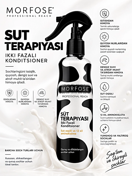 Ikki fazali yuvilmaydigan soch sprey konditsioneri MORFOSE 400 ml