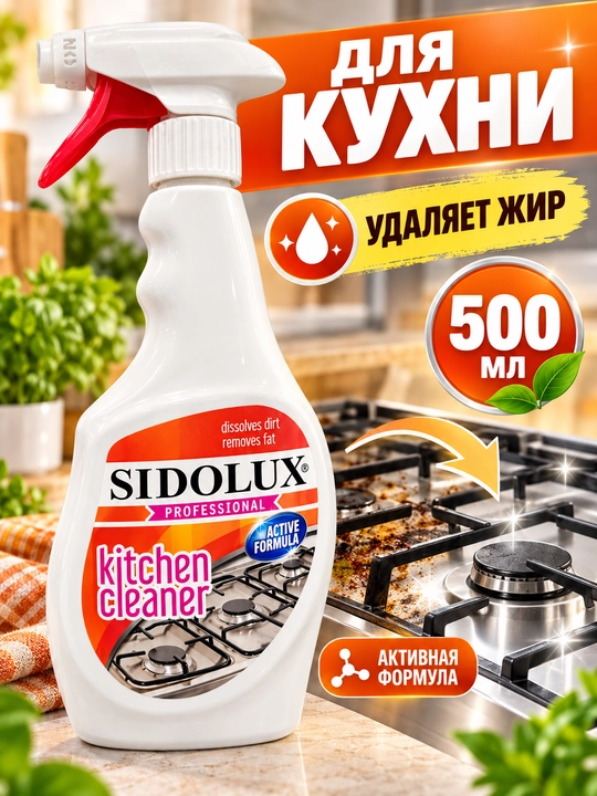 SIDOLUX Professional Kitchen Cleaner oshxona tozalagichi, yog‘ga qarshi sprey, 500 ml - 