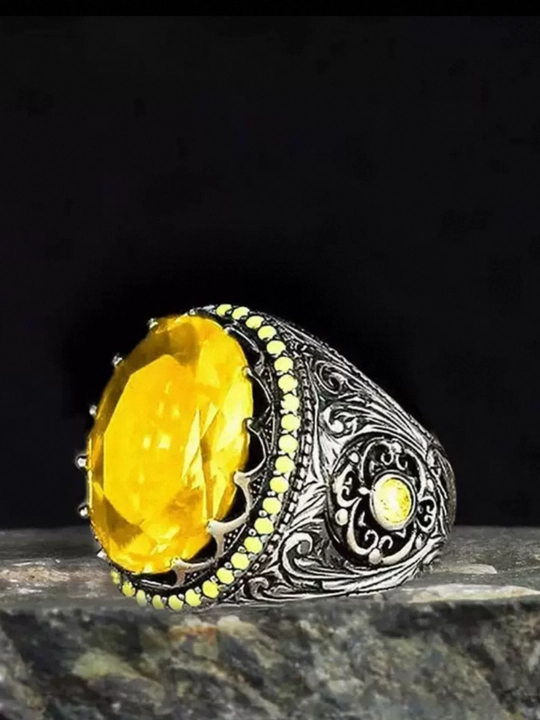 Erkaklar uchun uzuk pechatka, vintage stil, qizil, sariq, ko'k toshli, sovg'a uchun - 