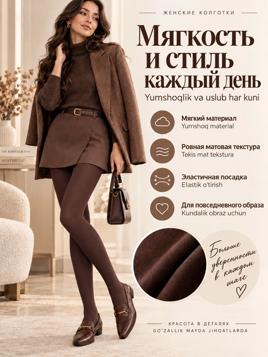 Женские плотные матовые колготки светло шоколадного цвета