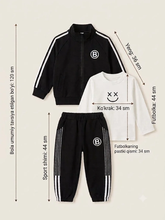 Bolalar kiyimi, sport kostyum,  dvoyka, troyka, shim, futbolka, ogil bola uchun