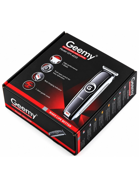 Триммер Geemy GM-6050 — мужская машинка для волос и бороды, 3 насадки, USB-зарядка