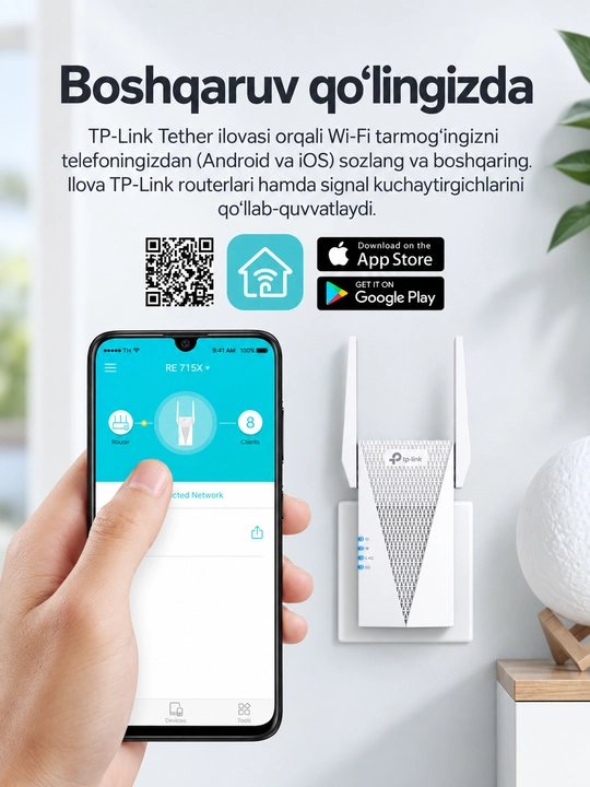 TP-Link RE715X AX3000 — усилитель Wi-Fi 6 Mesh, Gigabit Порт, репитер