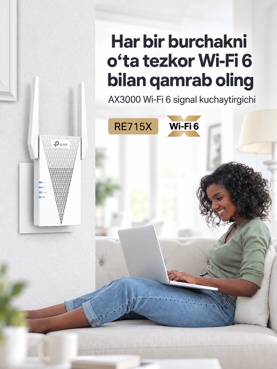 TP-Link RE715X AX3000 — усилитель Wi-Fi 6 Mesh, Gigabit Порт, репитер