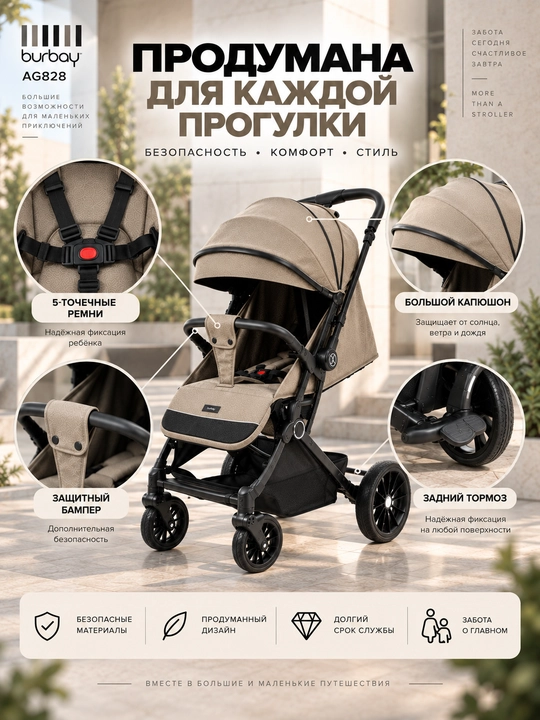 Прогулочная коляска BURBAY AG828, складная коляска-чемодан 7,5 кг для города и путешествий