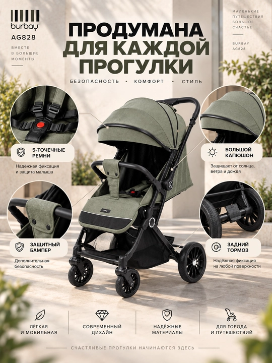 Прогулочная коляска BURBAY AG828, складная коляска-чемодан 7,5 кг для города и путешествий