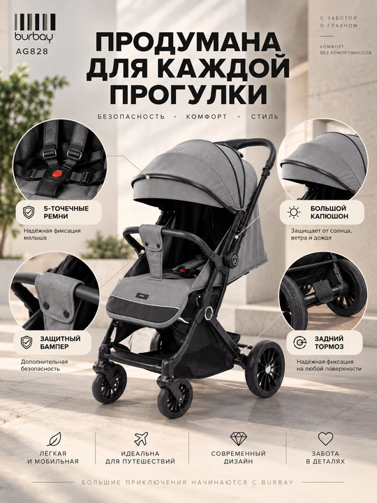 Прогулочная коляска BURBAY AG828, складная коляска-чемодан 7,5 кг для города и путешествий