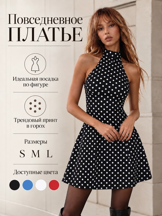 Платье в горошек, с открытой спиной, женское, легкое, мини, на завязках