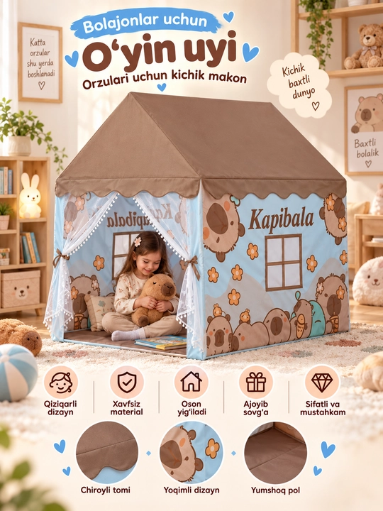 Bolalar uchun o‘yin uychasi, 120x100x130 sm - 