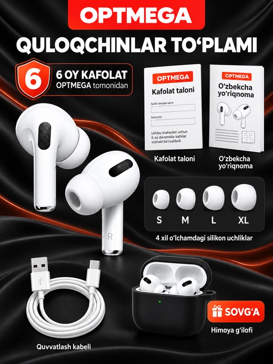 Simsiz quloqchinlar Pro 2 Premium, iPhone va Android uchun sensorli naushnik