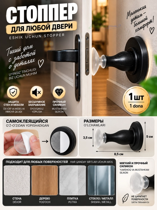 Ограничитель для двери, настенный стоппер от удара и шума