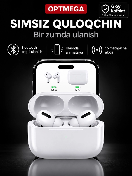 Simsiz quloqchinlar Pro 2 Premium, iPhone va Android uchun sensorli naushnik
