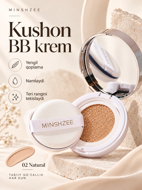 Кушон BB-крем MINSHZEE, увлажняющий тональный крем, легкое покрытие, натуральный эффект - 