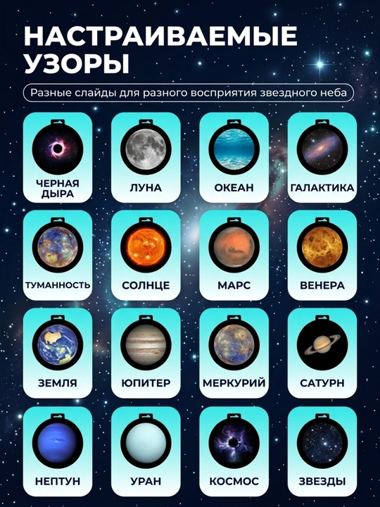 LED proyektor planetarium USB tungi chiroq 16 slayd sayyora okean hayvonlar