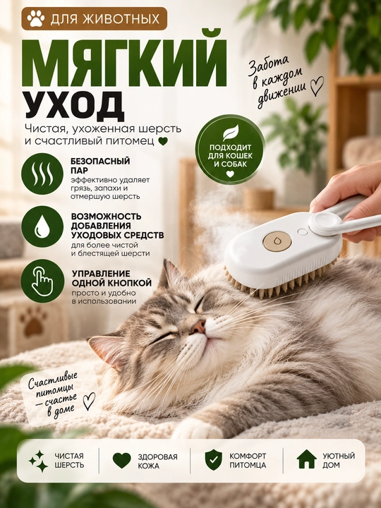 Расческа для кошек, для собак, паровая щетка, уход за шерстью, удаление шерсти