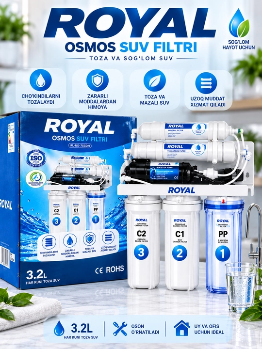Royal RL-RO-75G6M osmos suv filtri, suv tozalagich, osmos tizimi suv filtri