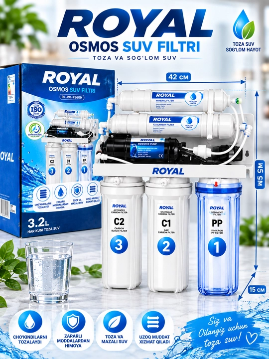 Royal RL-RO-75G6M osmos suv filtri, suv tozalagich, osmos tizimi suv filtri