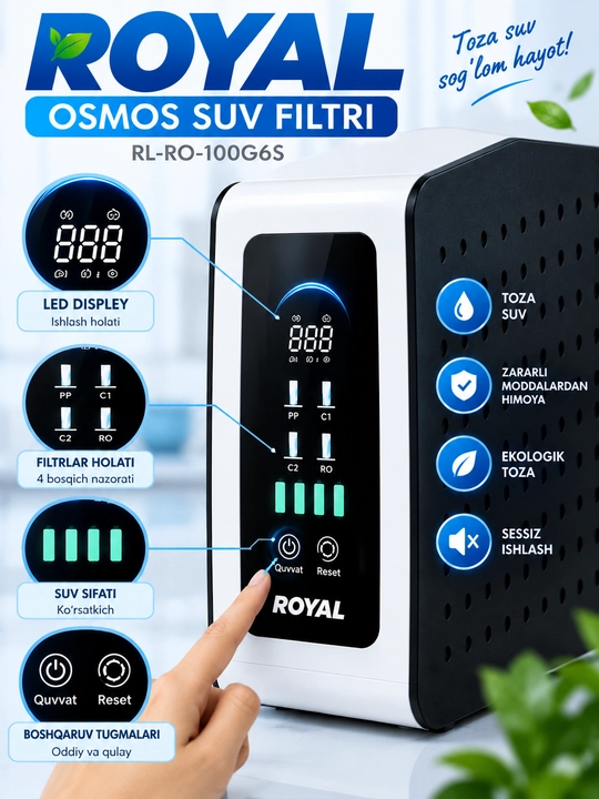 ROYAL RL-RO-100G6S teskari osmos filtri, toza va minerallashgan suv uchun filtr