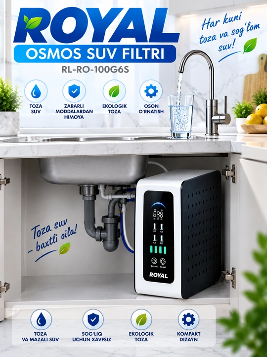 ROYAL RL-RO-100G6S teskari osmos filtri, toza va minerallashgan suv uchun filtr
