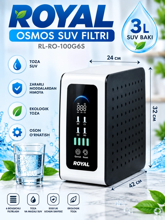 ROYAL RL-RO-100G6S teskari osmos filtri, toza va minerallashgan suv uchun filtr