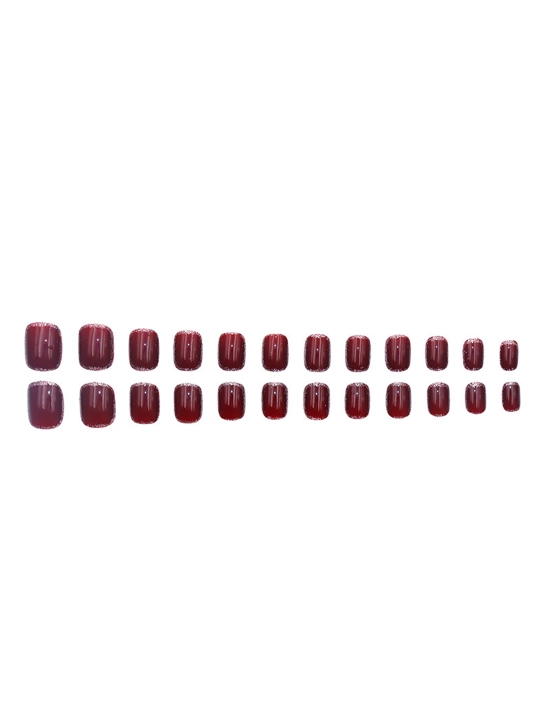 Yelimli, bir xil rangdagi, kvadrat uchli yopishtiriladigan tirnoqlar (24 dona)