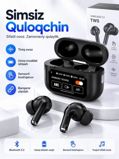 Simsiz naushniklar Arpods Pods Pro ANC, sensor ekranli - 
