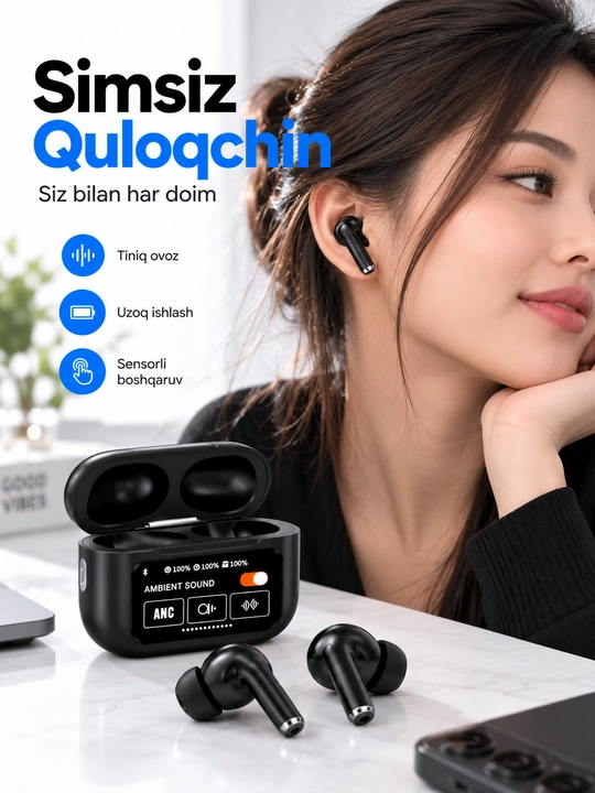 Simsiz naushniklar Arpods Pods Pro ANC, sensor ekranli