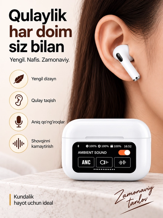 Simsiz naushniklar Arpods Pods Pro ANC, sensor ekranli