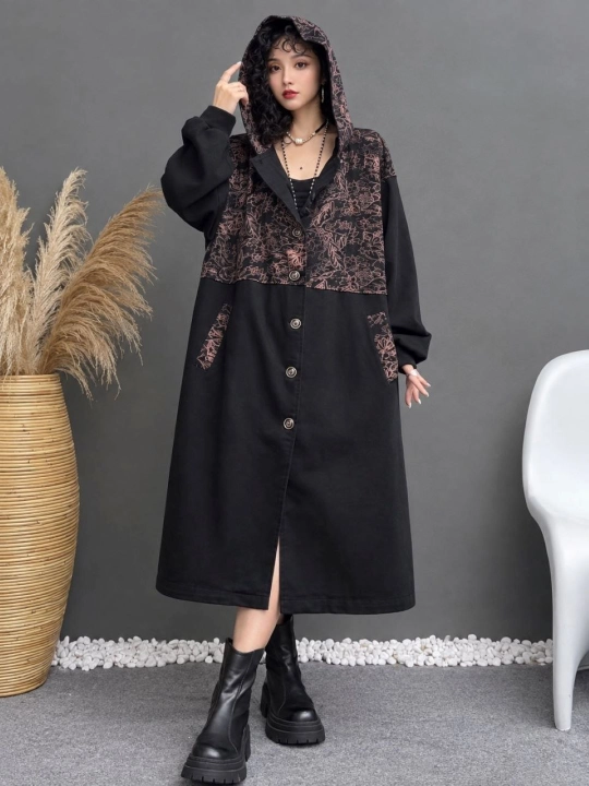 Ayollar uchun kapushonli uzun jinsi kardigan, oversize, 56–60 razmer - 