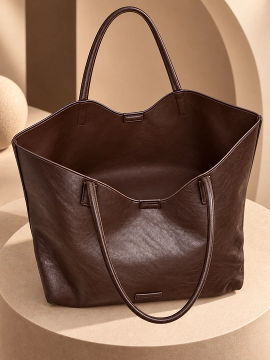 Ayollar va qizlar uchun katta jigarrang shopper sumka, uzun tutqichli