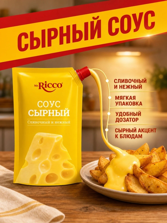 Соусы Mr.Ricco: Для бургеров, Чесночный, Грибной, Тар-Тар, Цезарь, Сырный, Терияки, 210 г