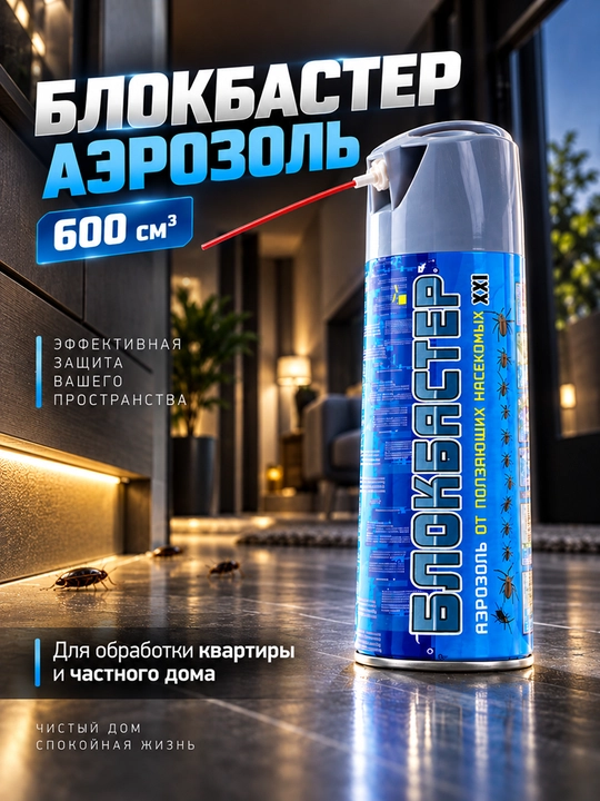 Блокбастер аэрозоль, 600 см³, средство от насекомых, тараканов и муравьев