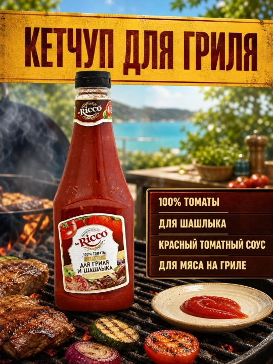 Кетчуп Mr.Ricco томатный 800 г, натуральный соус для мяса, гриля и шашлыка, 2 вкусов - 