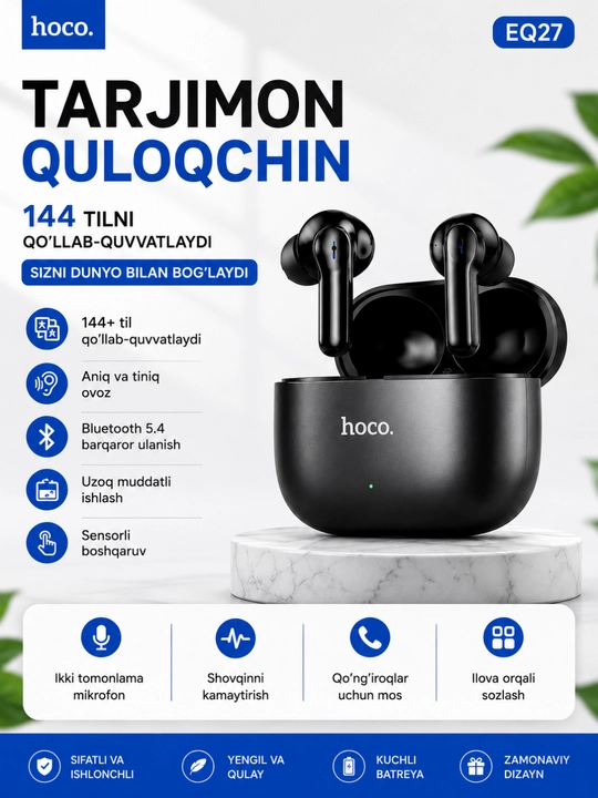 HOCO EQ27 AI беспроводные наушники Bluetooth 5.4 переводчик ANC ENC