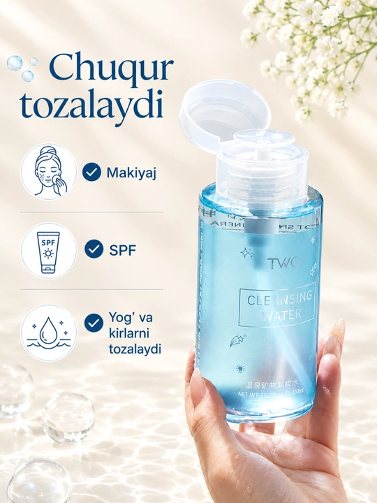 TWG Cleansing Water Mitsellyar suvi – Makiyajni tozalash va yuzni tozalash uchun, 300 ml