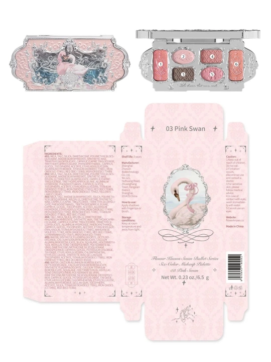Flower Knows Swan Ballet изящная палетка теней для век, 6 оттенков