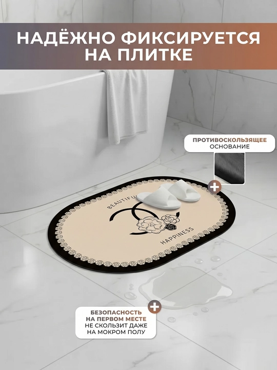 Нескользящий коврик для ванной из микрофибры, мягкий, быстро сохнет, моющийся