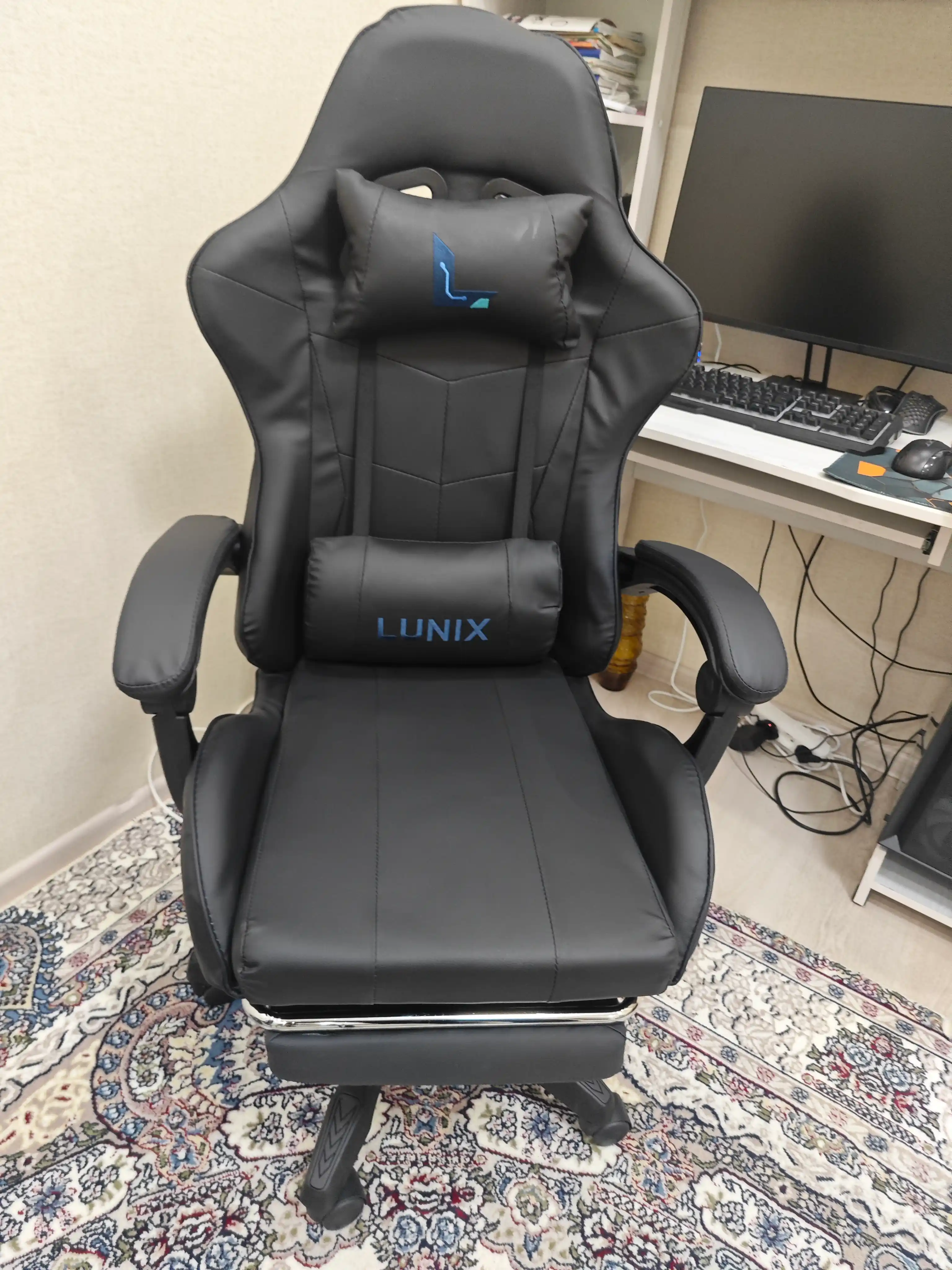 Gaming kreslo Lunix, kompyuter va ofis uchun, oyoq qo'ygichli o'rindiq