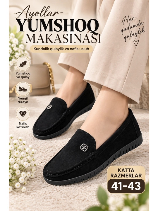 Ayollar uchun yumshoq oyoq kiyimi, katta razmer 41–43, kundalik - 