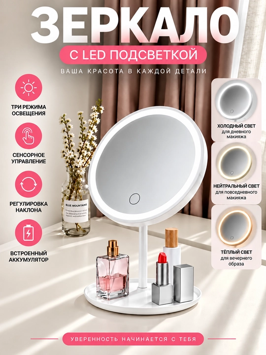 LED yoritgichli buk kosmetik o'ynacha, USB zaryadlovchi, 3 ta yoritish rejimi - 