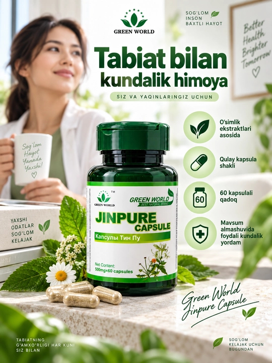 Green World Jinpure Capsule, immunitet va nafas yo‘llarini qo‘llab-quvvatlash uchun BFQ
