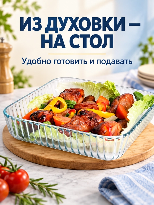 Жаропрочная стеклянная посуда для выпечки и запекания разных блюд в духовке - 