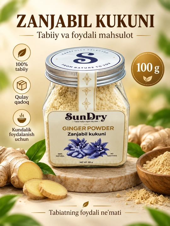 Zanjabil kukuni, imbir, maydalangan zanjabil, 100% tabiiy, 100 g - 