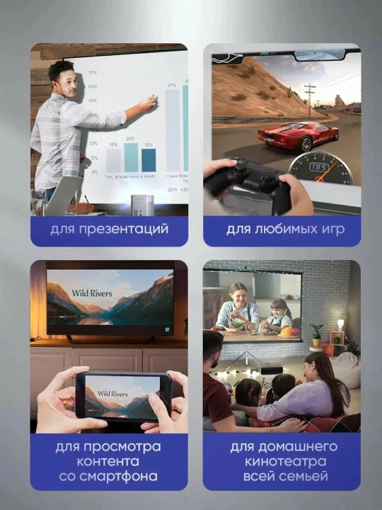 A10 LED proyektor 4K video qo'llab-quvvatlash uchun Android va Wi-Fi bilan jihozlangan