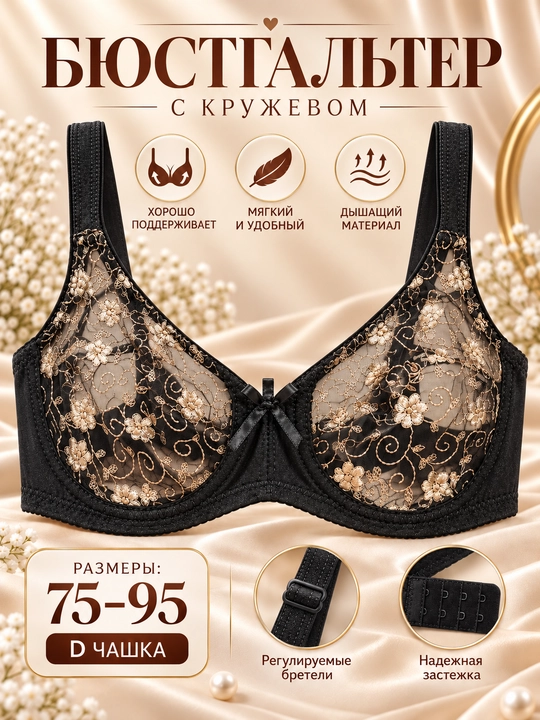 Ayollar uchun shaffof byustgalter, ichki kiyim, 75-95, D chashkasi - 