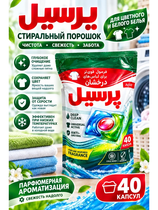 Kir yuvish kapsulalari 40 dona, chuqur tozalash, rang himoyasi, yoqimli hid - 