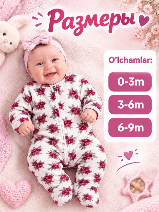 O‘g‘il va qiz bolalar uchun issiq tutuvchi ikombinezon, 0-9 oylik