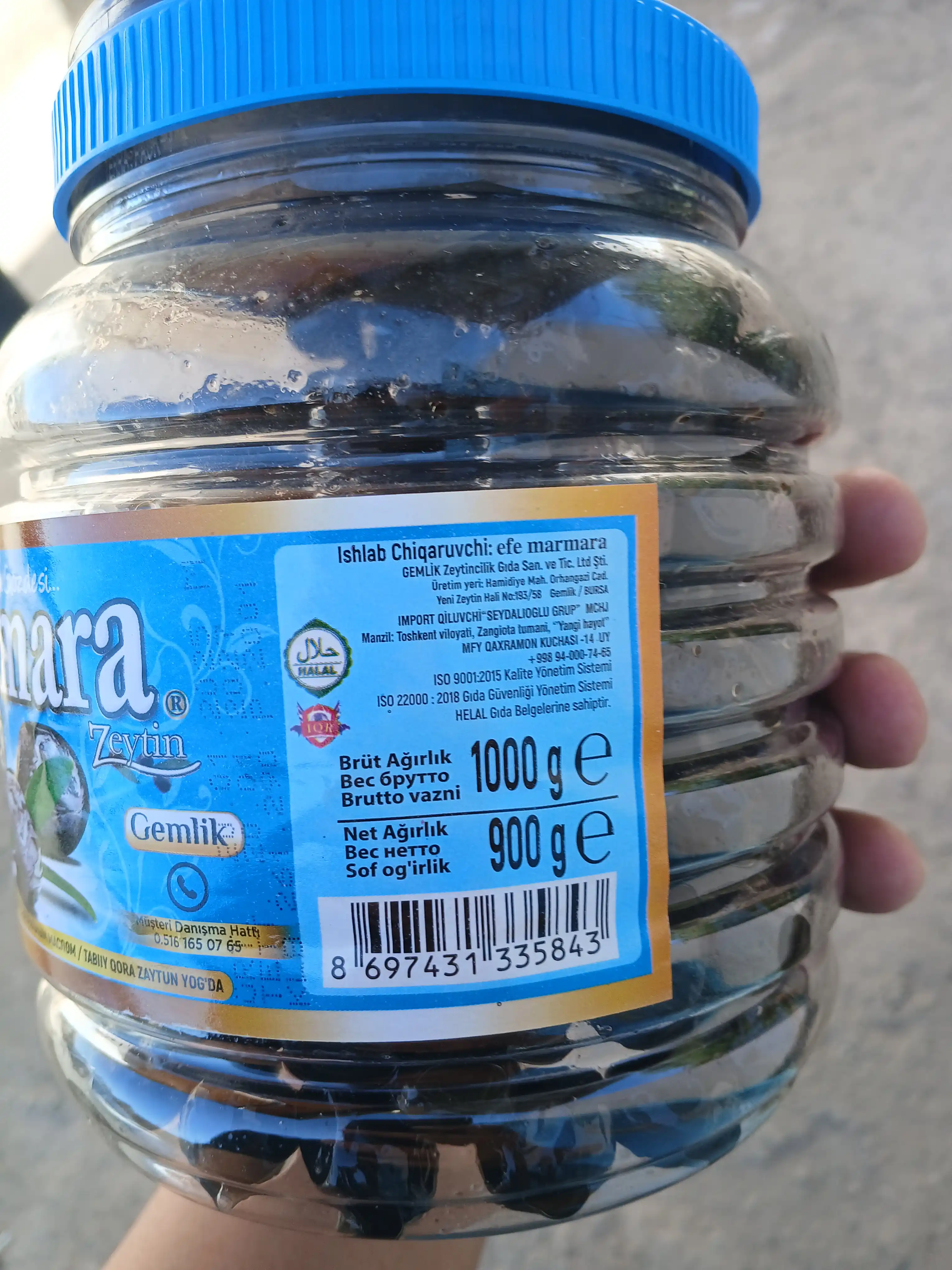 Turkiyaning qora zaytun danakli, vakuum qadoqda, Efe marmara