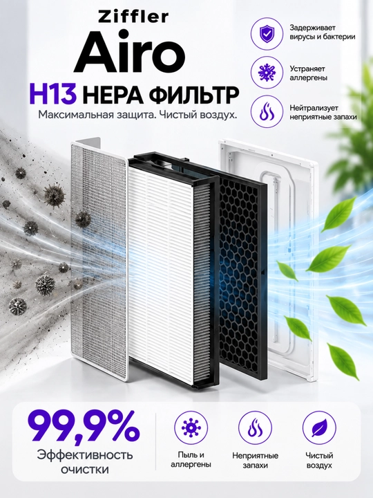Премиальный очиститель воздуха Ziffler с сенсорным управлением и HEPA-фильтром H13