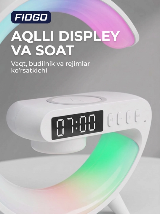Tungi chiroq, radio va budilnikli aqlli kolonka